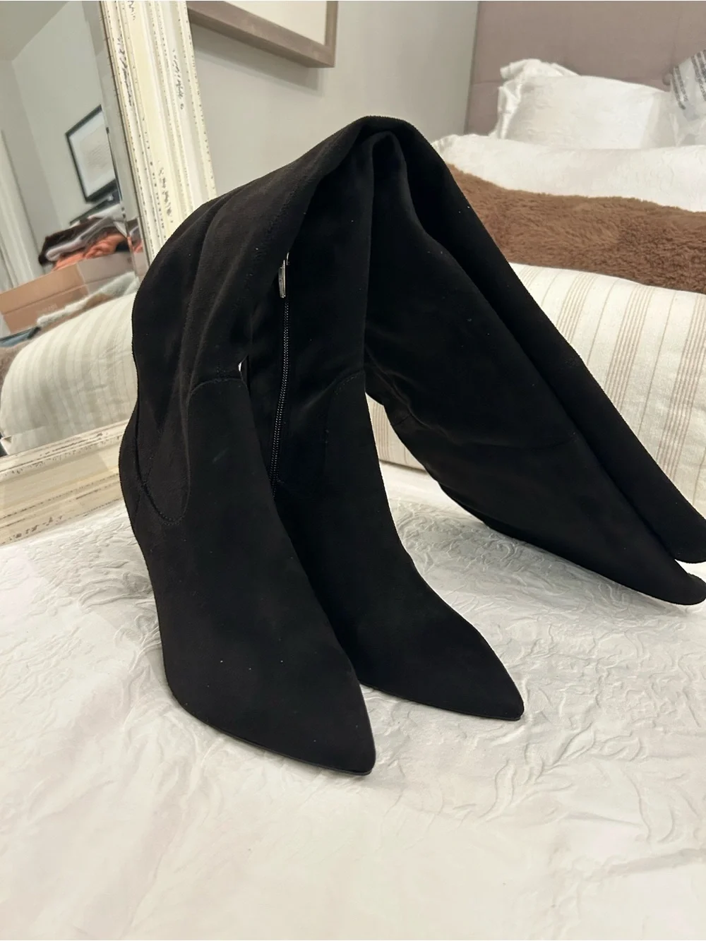 Black Suede Over-the-Knee Pointed-Toe Stiletto Boots